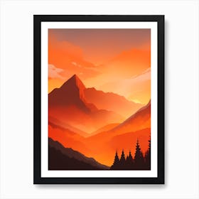 Misty Mountains Vertical Composition In Orange Tone 286 Art Print