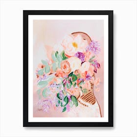 Jolie Woman Carrying Flowers Art Print
