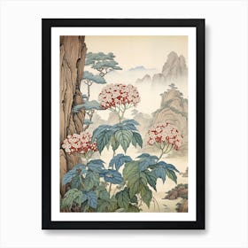 Ajisai Hydrangea 2 Japanese Botanical Illustration Art Print