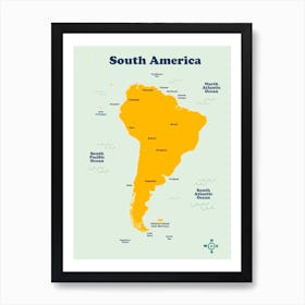 South America Map Art Print