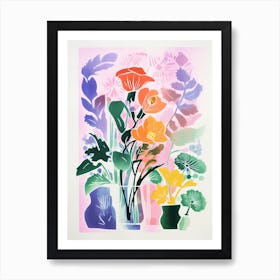 Colourful Flower Still Life Risograph Style 17 Art Print