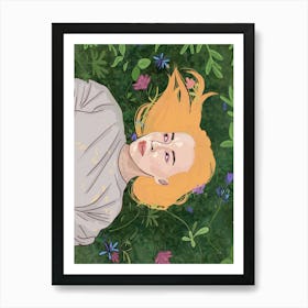 Girl in flowers, Sunshine (blonde hair) Art Print