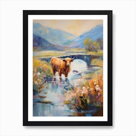 Impressionism Style Painting Of Highland Cow In The River Art Print