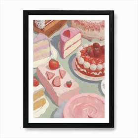 Strawberry Cake Party Art Print