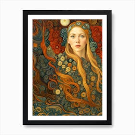 Artistic Symphony Flower Maiden By Klimt And Van Gogh Art Print