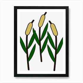 Cattails Aquatic Plant Plant Botanical Flora Marsh Pond Nature Cutout 1 Art Print