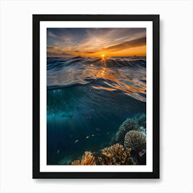 Coral Reef At Sunset-Reimagined Art Print