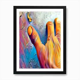 Hand Reaching For A Rock Art Print