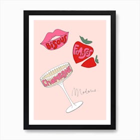 Bisous Fraises Champagne Art Print