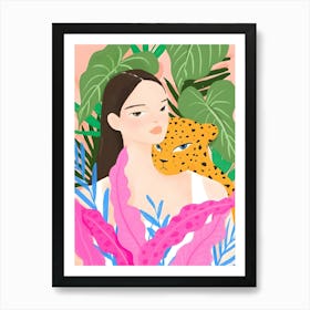 Asian Girl With Leopard Art Print