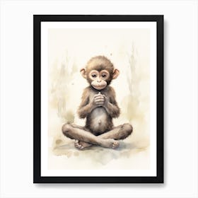 Monkey Painting Practicing Yoga Watercolour 1 Art Print