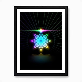 Neon Geometric Glyph in Candy Blue and Pink with Rainbow Sparkle on Black n.0364 Art Print