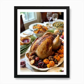 An Inviting Traditional Thanksgiving Feast Is Spread Out Highlighting A Tenderly Roasted Turkey Wit (2) 1 Art Print