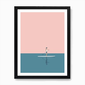 Minimal paddle boarding woman in pink Art Print