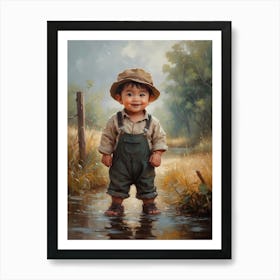 Little Boy Standing In Puddle Art Print
