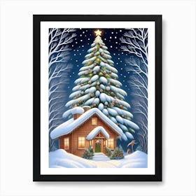 Christmas Tree & House Art Art Print