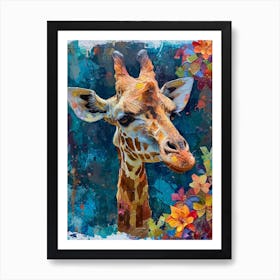 Floral Textured Giraffe 3 Art Print