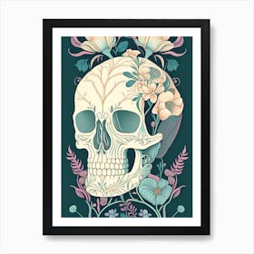 Skull With Floral Patterns 1 Pastel Line Drawing Art Print