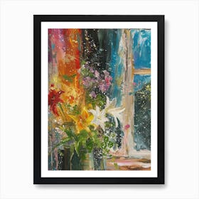 Amayllis Flowers On A Cottage Window 3 Art Print