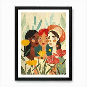 Abstract Women In A Garden Colorful Flowers Vintage Boho Style Art Print