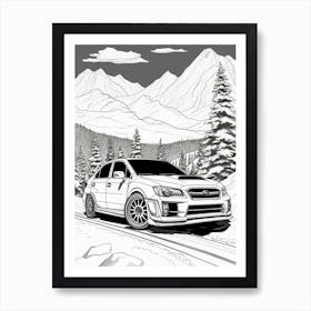 Subaru Impreza Wrx Sti Snowy Mountain Drawing 3 Art Print