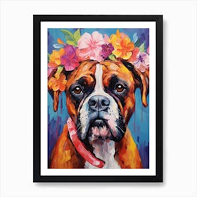 Boxer Portrait With A Flower Crown, Matisse Painting Style 1 Art Print