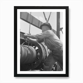 Roughneck Tying Piece Of String Around Cable To Determine Depth To Which Bailer Is Being Lowered, Oil Well Near Seminol Art Print