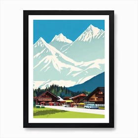 Gstaad, Switzerland Midcentury Vintage Skiing Poster Art Print