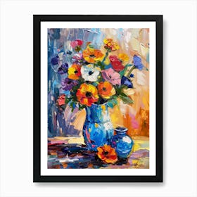 Flowers In A Blue Vase Art Print