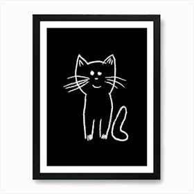 Monochrome Sketch Cat Line Drawing 5 Art Print
