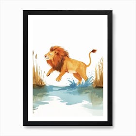 African Lion Crossing A River Clipart 2 Art Print