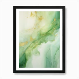 Green, White, Gold Flow Asbtract Painting 1 Art Print