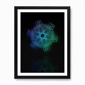Neon Blue and Green Abstract Geometric Glyph on Black n.0287 Art Print