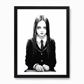 Portrait Of Wednesday Addams World Line Art 3 Fan Art Art Print