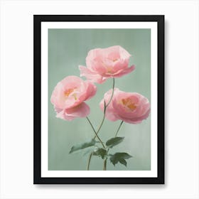 Pink Roses Flowers Acrylic Painting In Pastel Colours 9 Art Print