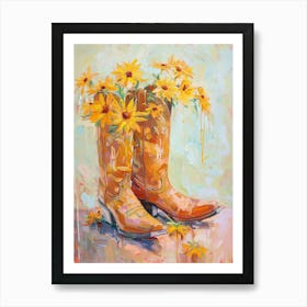 Cowboy Boots And Wildflowers Brown Eyed Susans Art Print