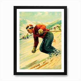 Man On A Ski Track, Winter Ski Sports Art Print