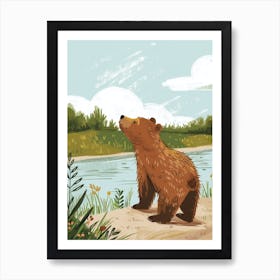 Brown Bear Standing On A Riverbank Storybook Illustration 2 Art Print