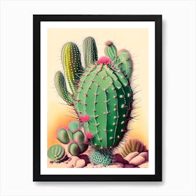 Peyote Cactus Retro Drawing 2 Art Print