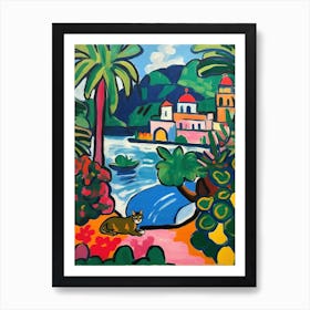 Painting Of A Cat In Isola Bella, Italy In The Style Of Matisse 03 Art Print