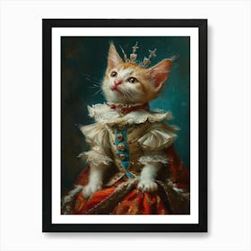 Cat With A Crown Royal Rococo Painting Inspired 3 Art Print