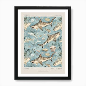 Pastel Blue Wobbegong Shark Illustrative Pattern Poster Art Print