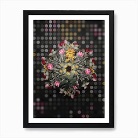 Vintage Sun Star Flower Wreath on Dot Bokeh Pattern n.0235 Art Print