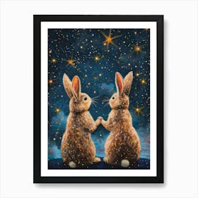 Rabbits In The Night Sky 1 Art Print