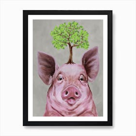 Pig With Tree Art Print