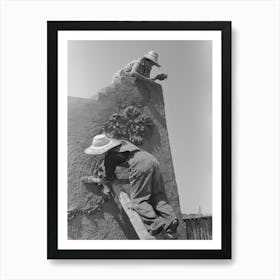 Spanish American Women Plastering Adobe House, Chamisal, New Mexico By Russell Lee Art Print