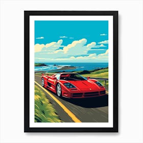 A Ferrari F50 In Causeway Coastal Route Illustration 3 Art Print