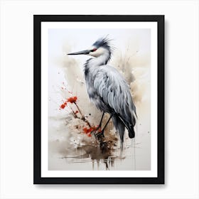 Crane, Japanese Brush Painting, Ukiyo E, Minimal 4 Art Print