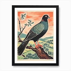 Vintage Bird Linocut Pigeon 1 Art Print
