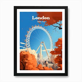 London Eye England Autumn Modern Travel Illustration Art Print